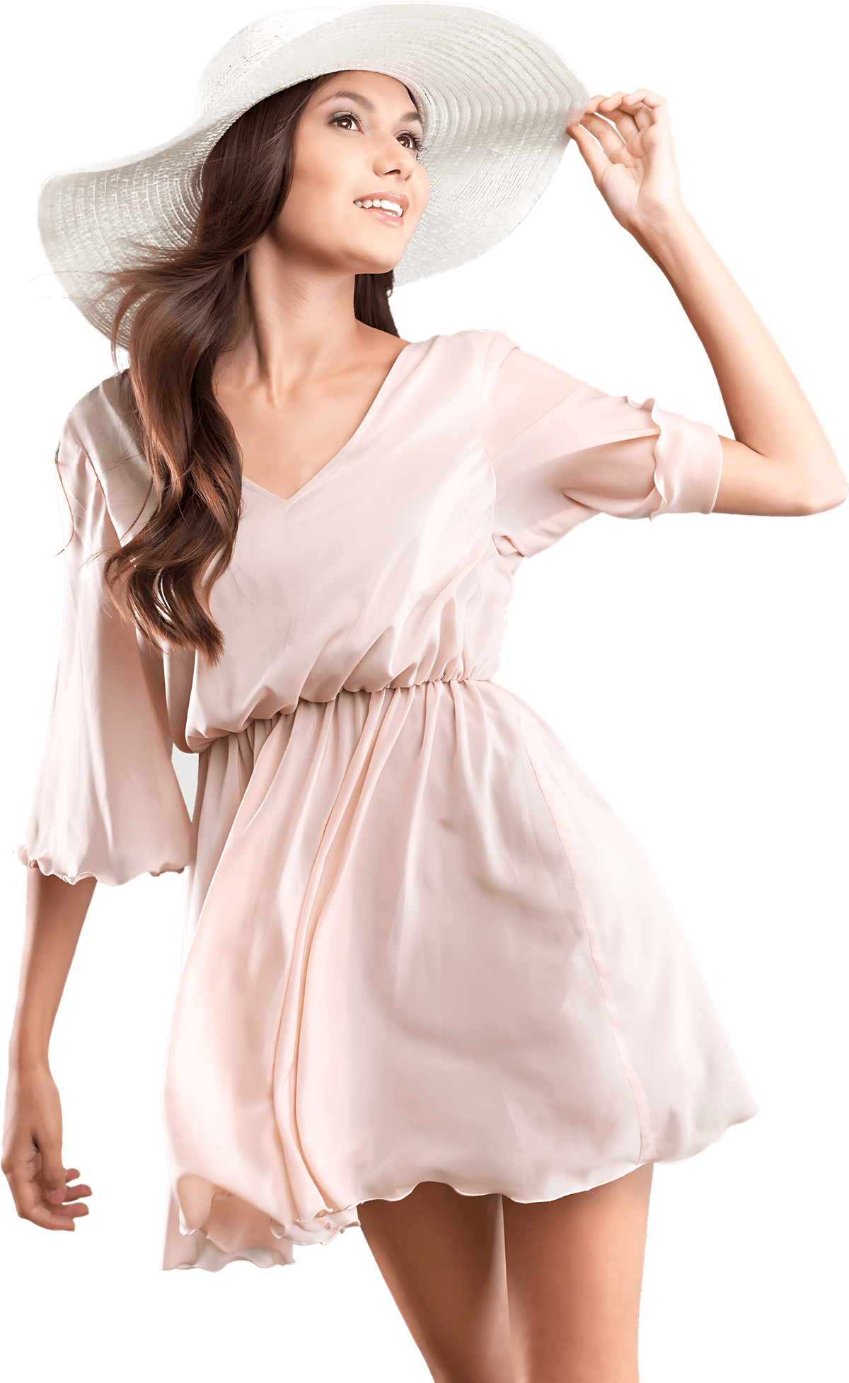 Model wearing a pastel dress