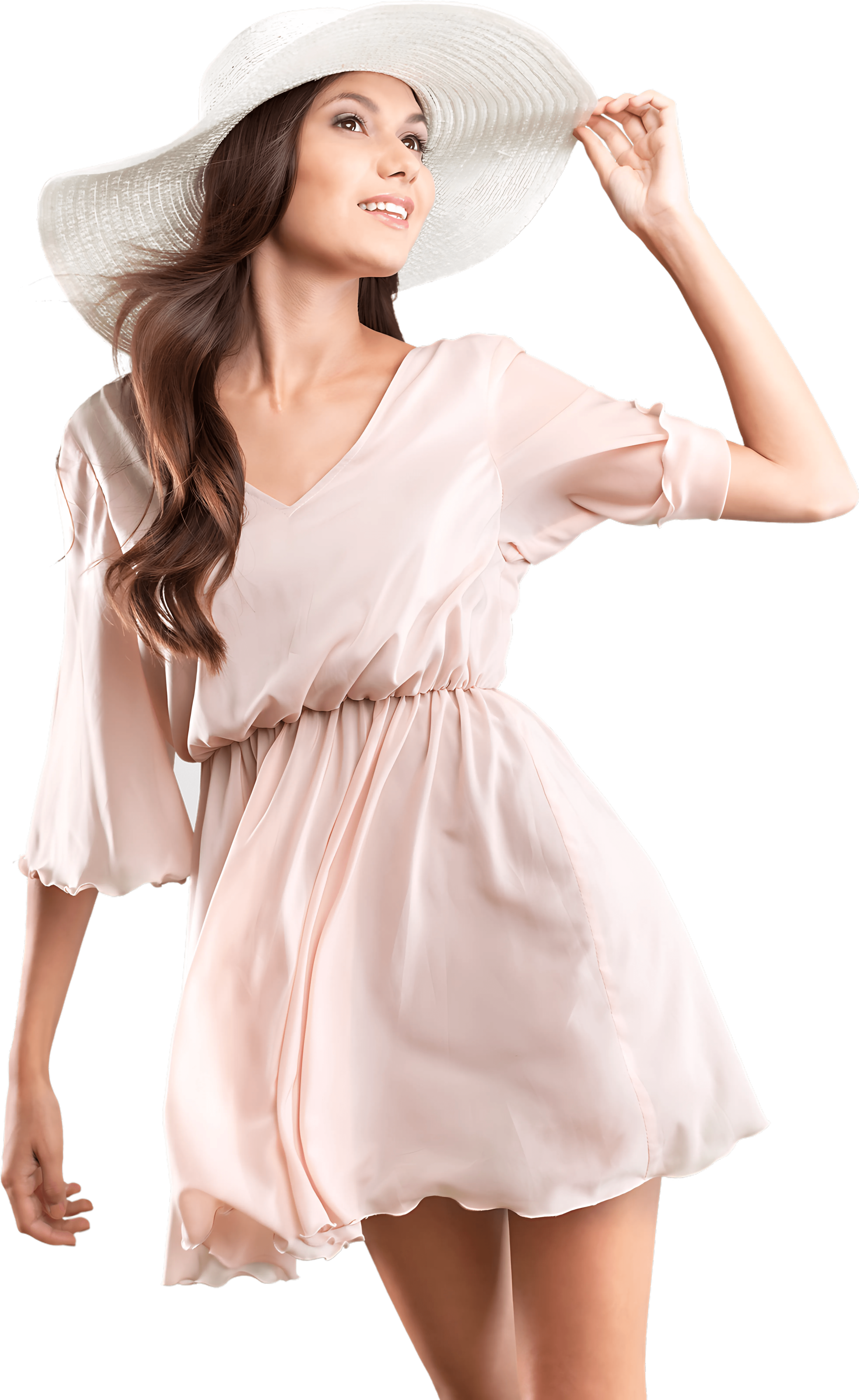 Model wearing a pastel dress