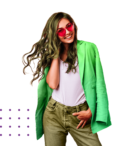 Model with green blazer